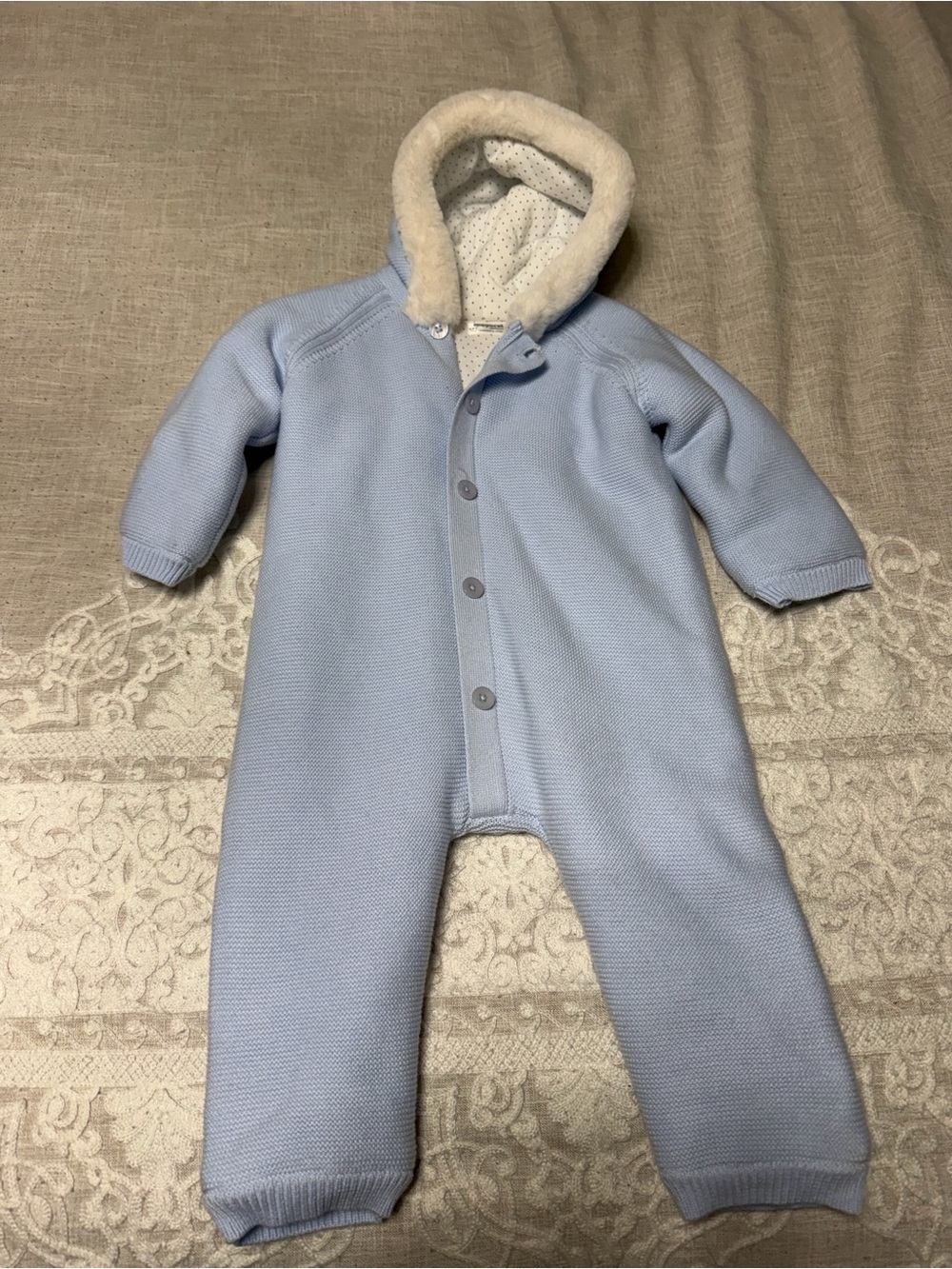 Mayoral Light Blue Hooded Knit One-Piece Bodysuit